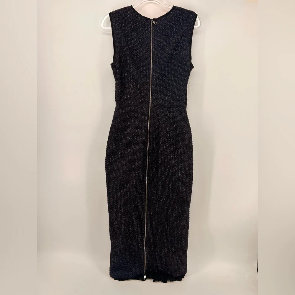 Mantu Italy Midi Dress Size IT 40 US 4 Navy Blue Tweed Metallic Sheath
